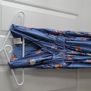 Floral japna maxi dress Greek style blue and pink